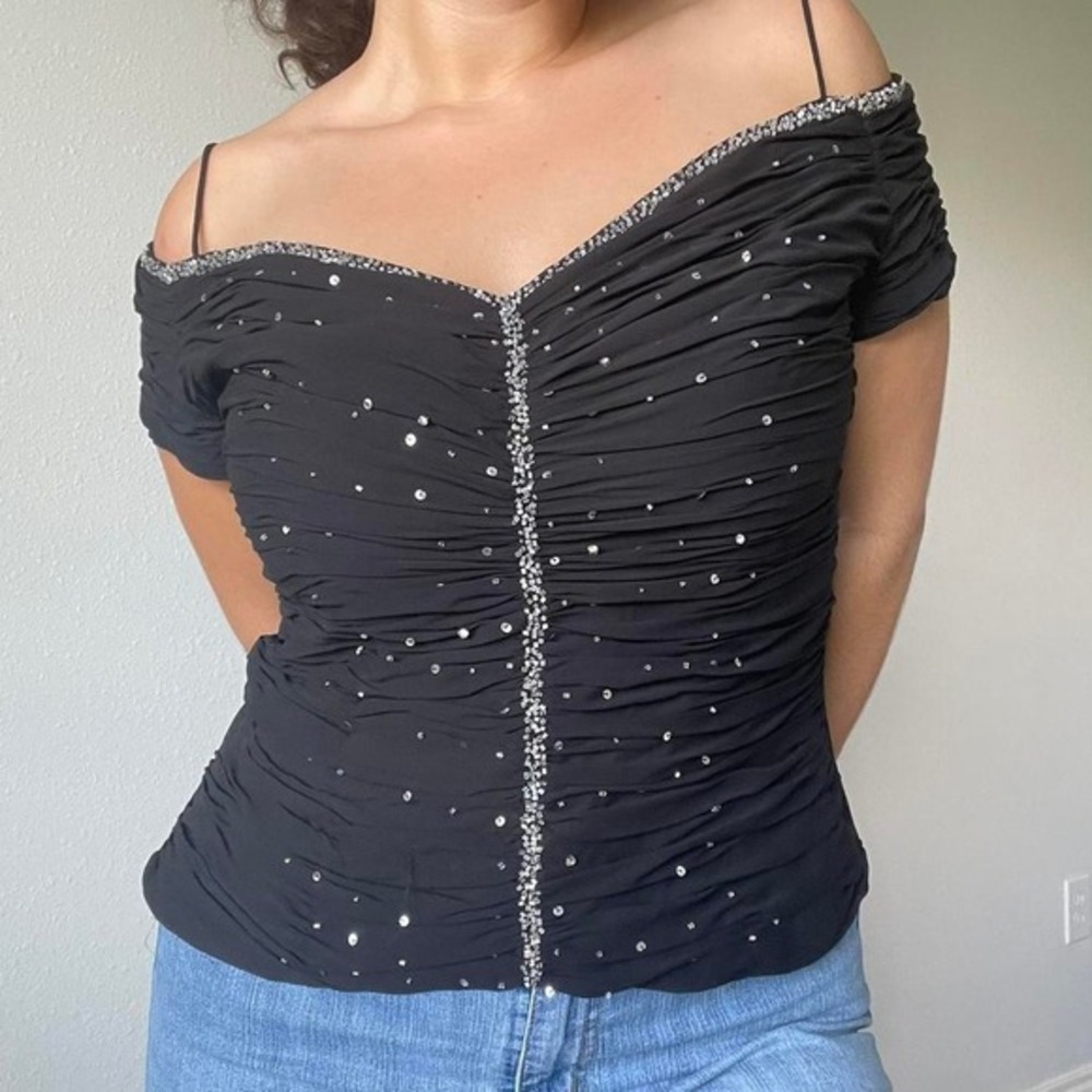 Vintage 9os Whimsy Ruched Off the Shoulder Blouse‎